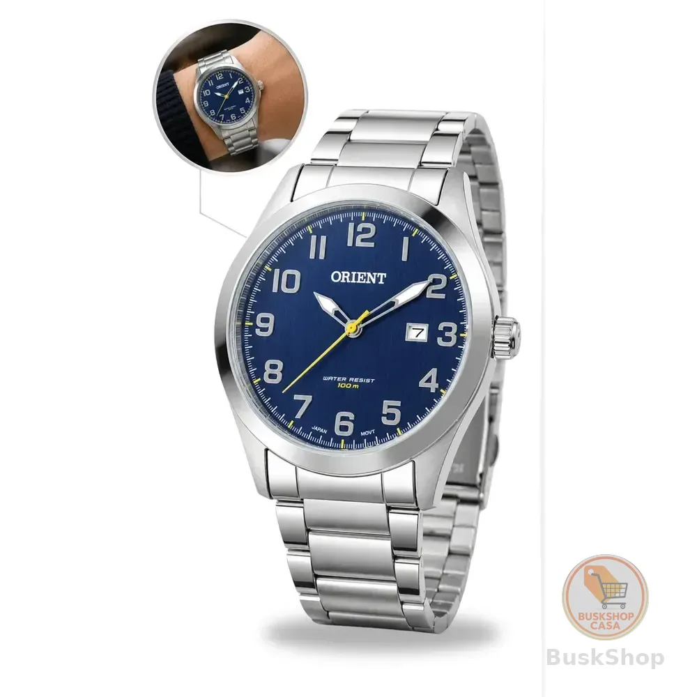 Relogio Orient Masculino Prata Fundo Azul Mbss1360 D2sx Prateado