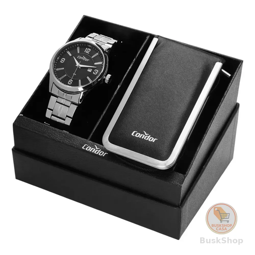 Kit Relógio Masculino Dia A Dia Co2115mwv/k4p Prata Condor Prata Preto