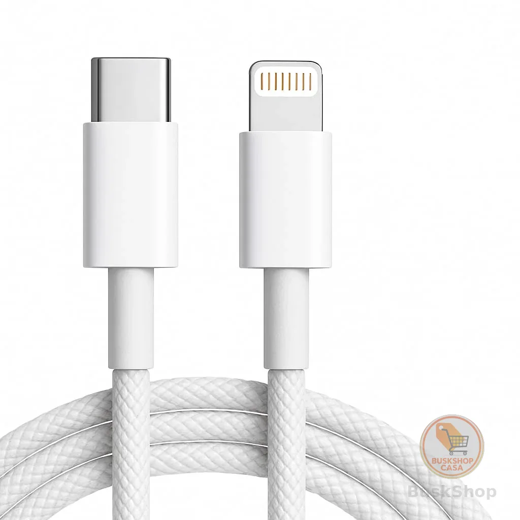 Cabo Carregador Turbo USB-C 1 Metro Trançado De Nylon Branco Compativel Com Iphone 14,13,12,11,X e XR