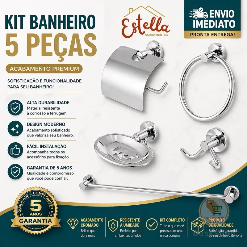 Kit Stander 5 Peças Cromado - Acessórios para Banheiro