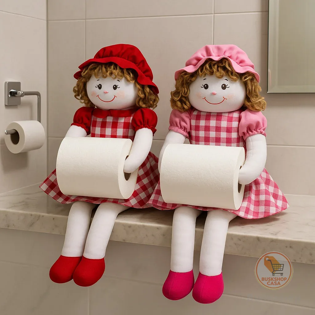 Porta Papel Higiênico Boneca Xadrez Decoração para Banheiro