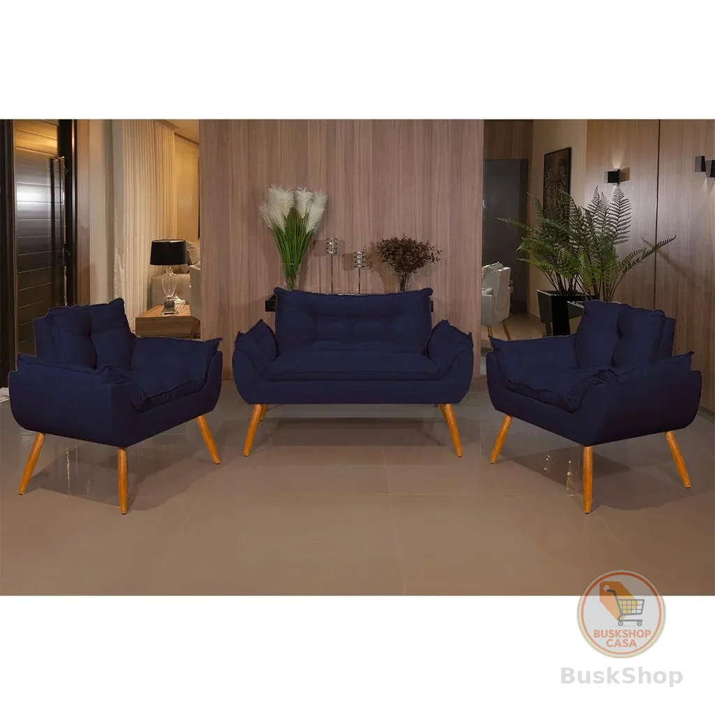 Kit 2 Poltronas + Namoradeira Opala Luxo para Sala Balaqui Decor
