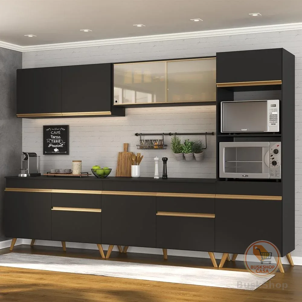 Cozinha Completa 5 pç c/ Armário e Balcão MP3689 Veneza GB Preta