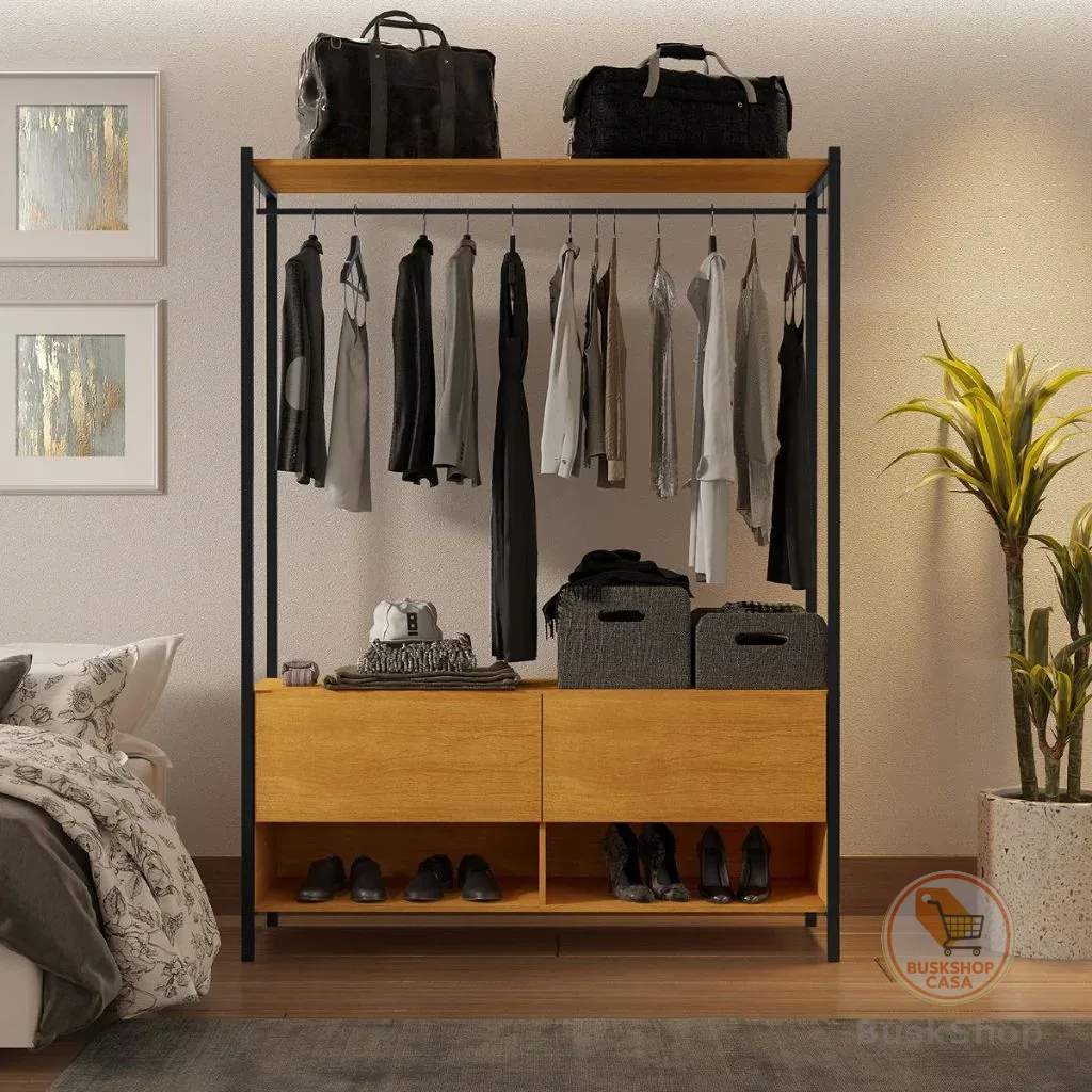 Closet Estilo Industrial Dallas 2 Gavetas e Suporte para Cabide KLM Móveis