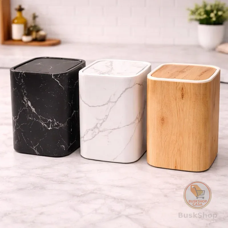Lixeira 9L com Designer Marmorizado  Recipiente Interno Removível para Limpeza Cozinha Banheiro