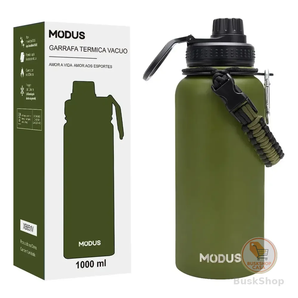 Modus Garrafa Térmica 950ml Aço Inox Com Alça E Tampa Rosca Verde-escuro