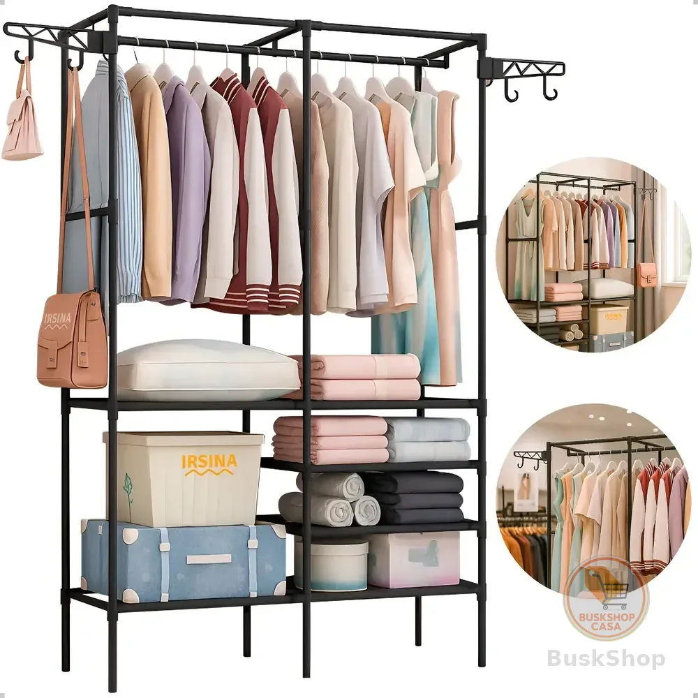 Closet Aberto Irsina 2 Divisórias Preto Com 6 Prateleiras Aço Inox