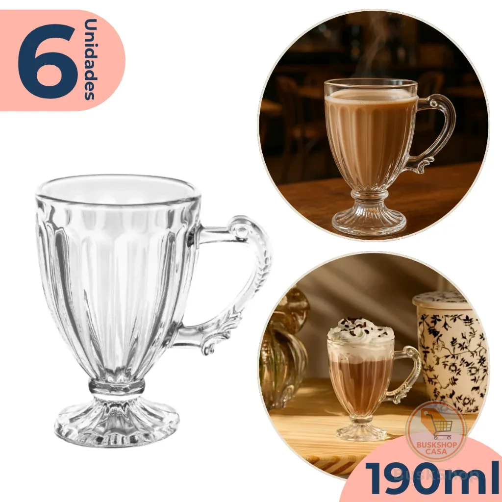 Jogo 6 Xícaras Caneca Chá Café 190ml Em Cristal Ecológico