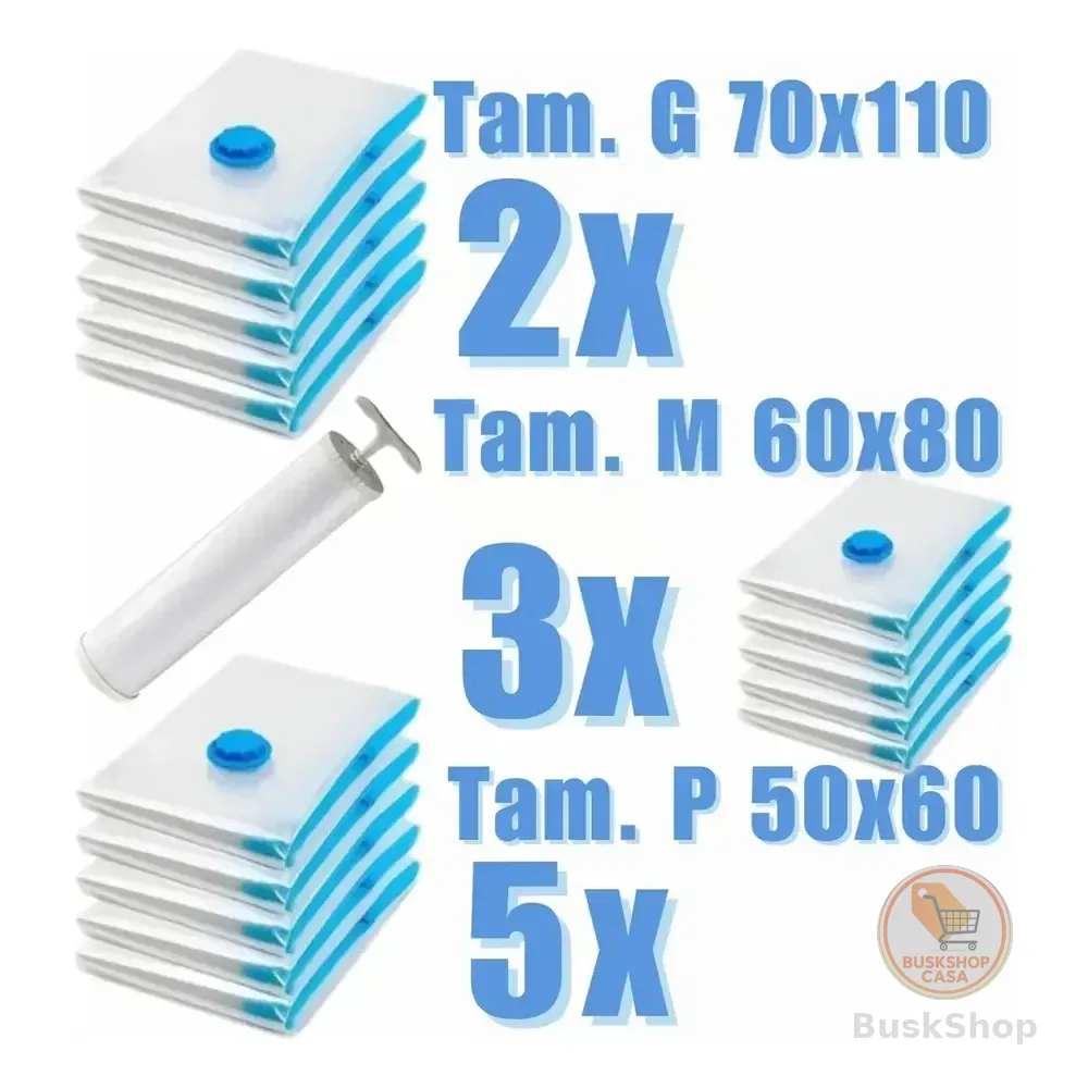 Magnow Pack Sacos A Vácuo Kit 10 Unidades Com Bomba Reutilizável Viagem Organização