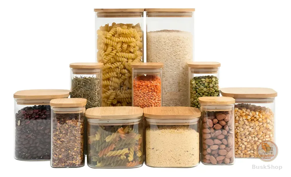 Kit 11 Potes Herméticos Vidro Tüd Tampa Bambu Armazenar Alimentos