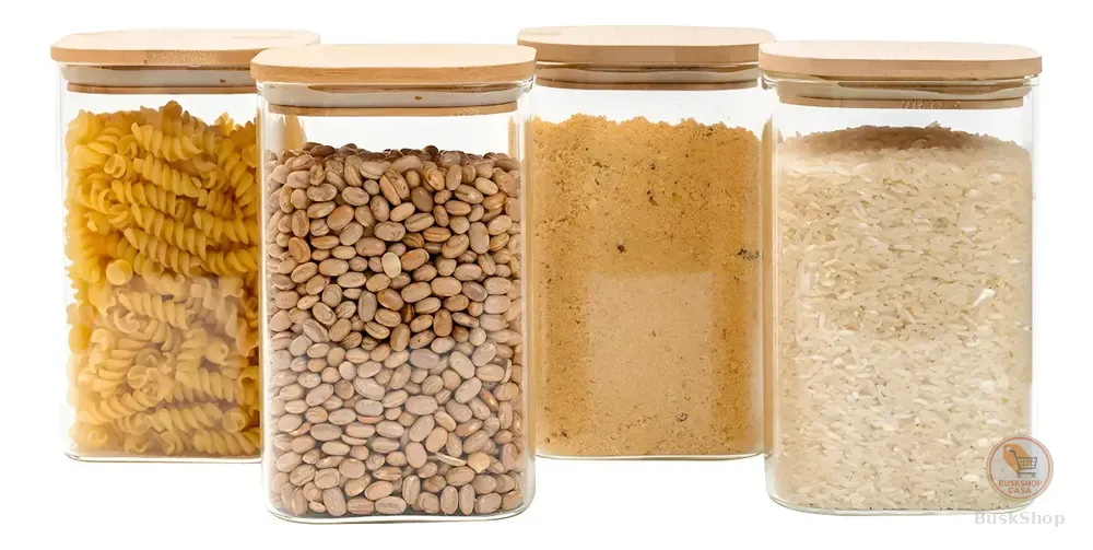 Kit 4 Potes De Vidro 1,1l Tampa De Bambu Herméticos - Tüd Cor Nude