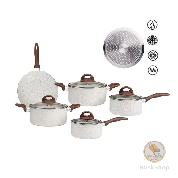 Jogo de Panelas Brinox Antiaderente Ceramic Life 5 Peças Granada com Indução Vanilla