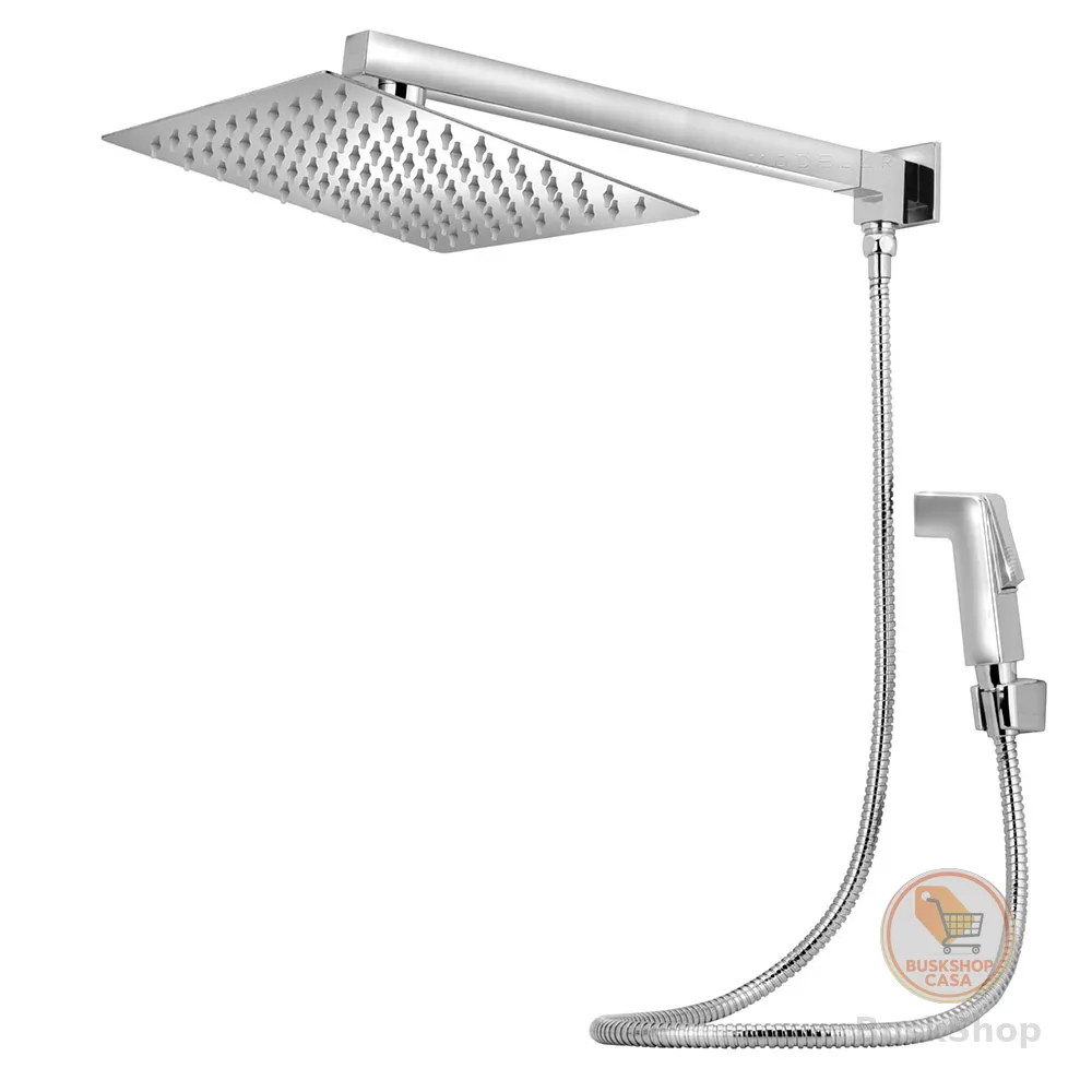 Ducha Chuveiro Quadrado 30x30 Slim Inox Completo C/Desviador