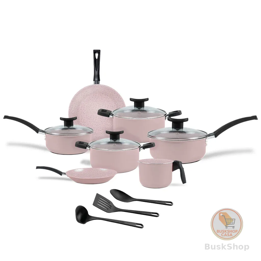 Jogo de Panelas Brinox 10 Peças Ceramic Life Floria Rosa - Antiaderente Cerâmico