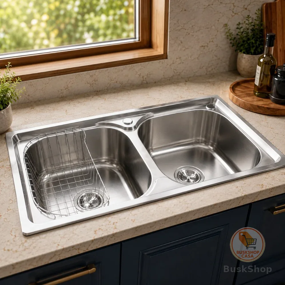 Cuba Dupla Gourmet Cozinha Aço Inox 201 78x43 cm Com Acessórios