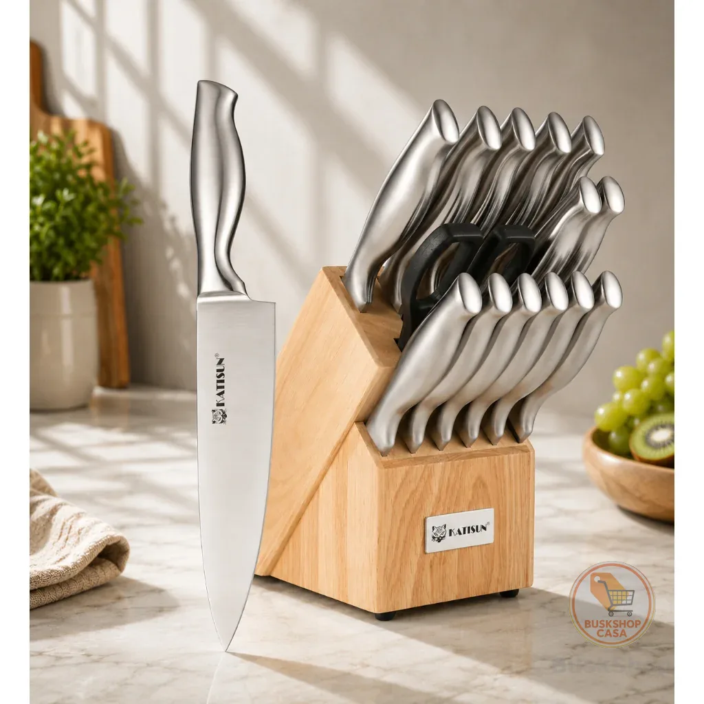 Conjunto De Facas Cozinha 15 Pçs Com Suporte e Afiação Profissional Para Chef Aço Inoxidável