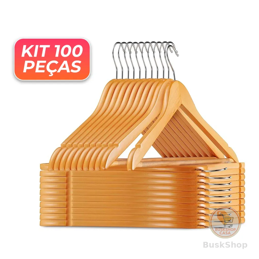 Kit 100 Cabides de Madeira Marfim Adulto Antideslizante Oliver Home