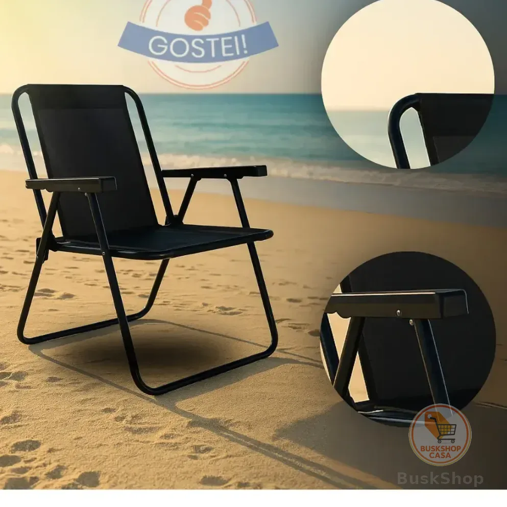 Cadeira De Praia Aço Pintado Dobrável Até 110kg Cor Preto Oferta Gostei!