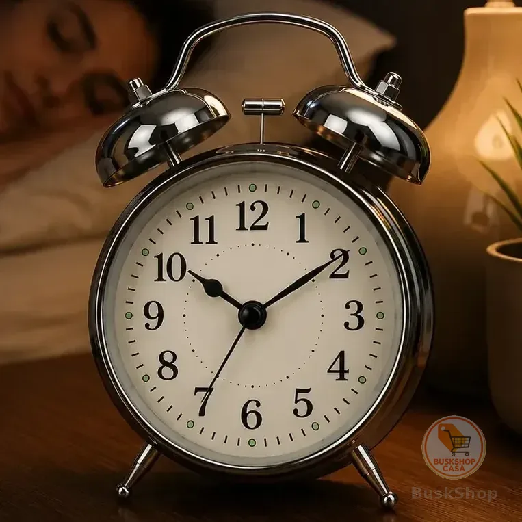 Relógio Despertador Vintage Analógico Retrô Clássico Relógio De Mesa Despertador De Cabeceira Duplo Sino Som Alto Luz... Prateado