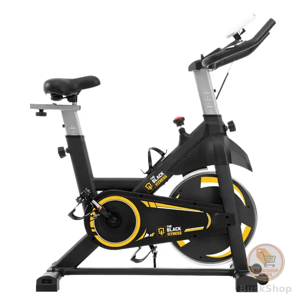 Bicicleta Ergométrica Spinning Mecânica Com Roda De Inércia De 8kg Fitness Preto Amarelo Fbe800 The Black Fitness
