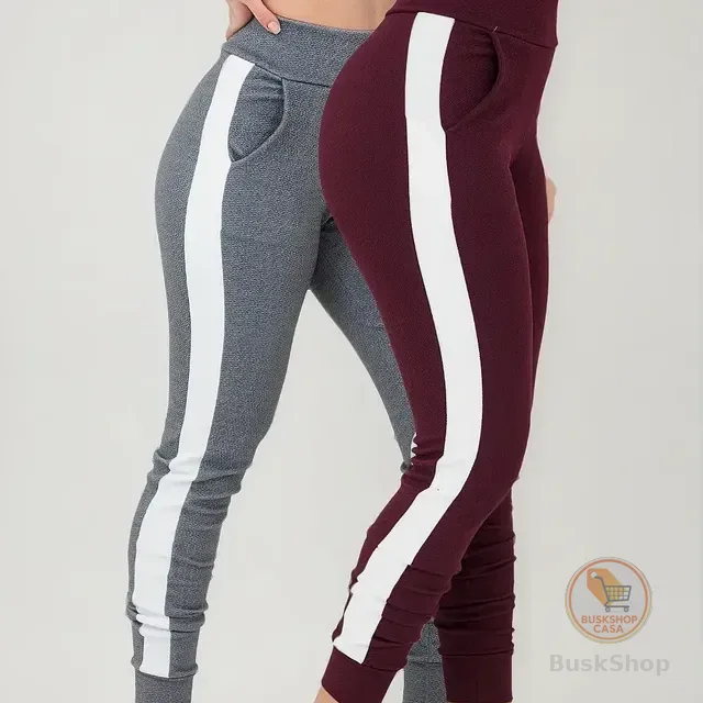 Kit 2 Calças Feminina Jogger Listrada Crepe Slm Fit Academia