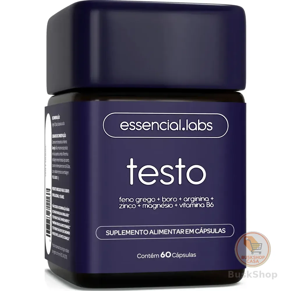 Testo Essencial - Fórmula Exclusiva Com Feno Grego + Boro + Arginina + Zma + Vitamina B6 - Precursor Da Testosterona - 60 Cápsulas Sem Sabor