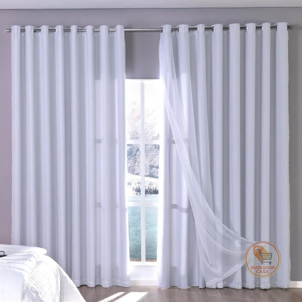 Cortina Blackout com Voil 4m x 2,70m p/ Varão Corta Luz Sala Quarto