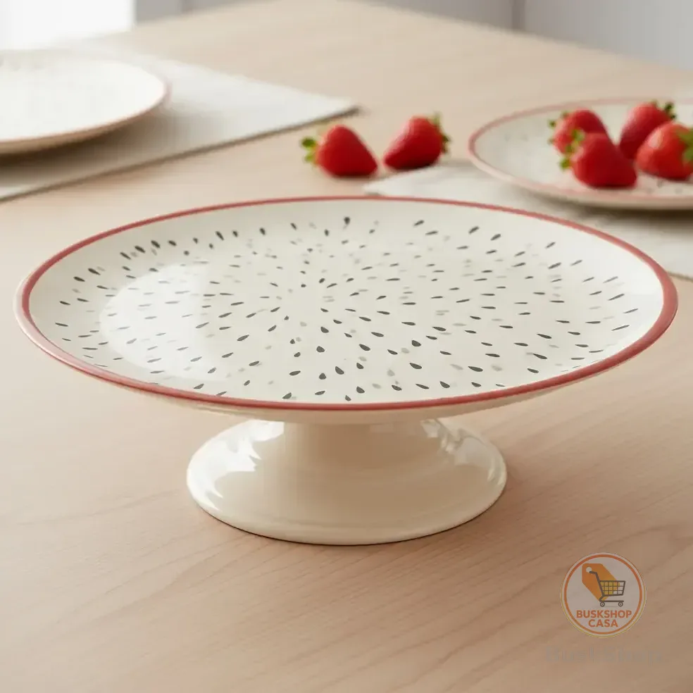 Boleira De Cerâmica Premium Decorativa Para Bolos E Doces Branco E Vermelho