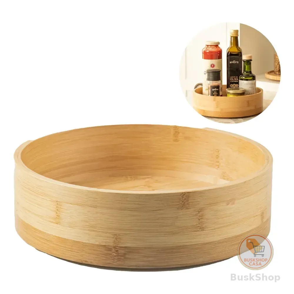 Organizador Cozinha Giratório Temperos Em Bambu Borda Alta Bambu Natural