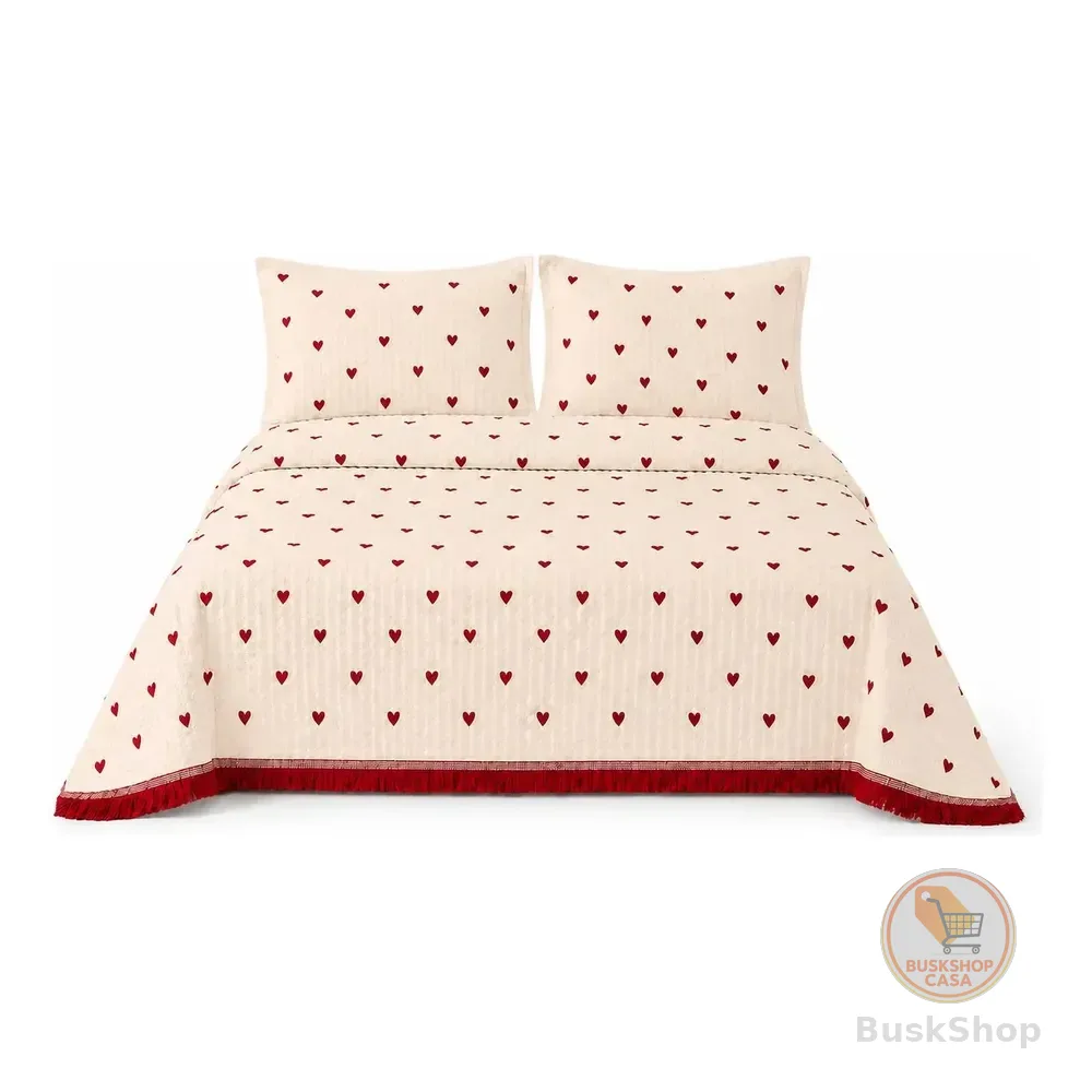 Cobre Leito Colcha Cama Queen King Size 2.5x2.7mts Coração Palha Coração