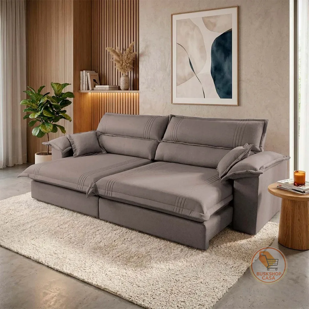 Sofá Retrátil Reclinável 2,30m Nivus Marrom c/ Molas Ensacadas - King House