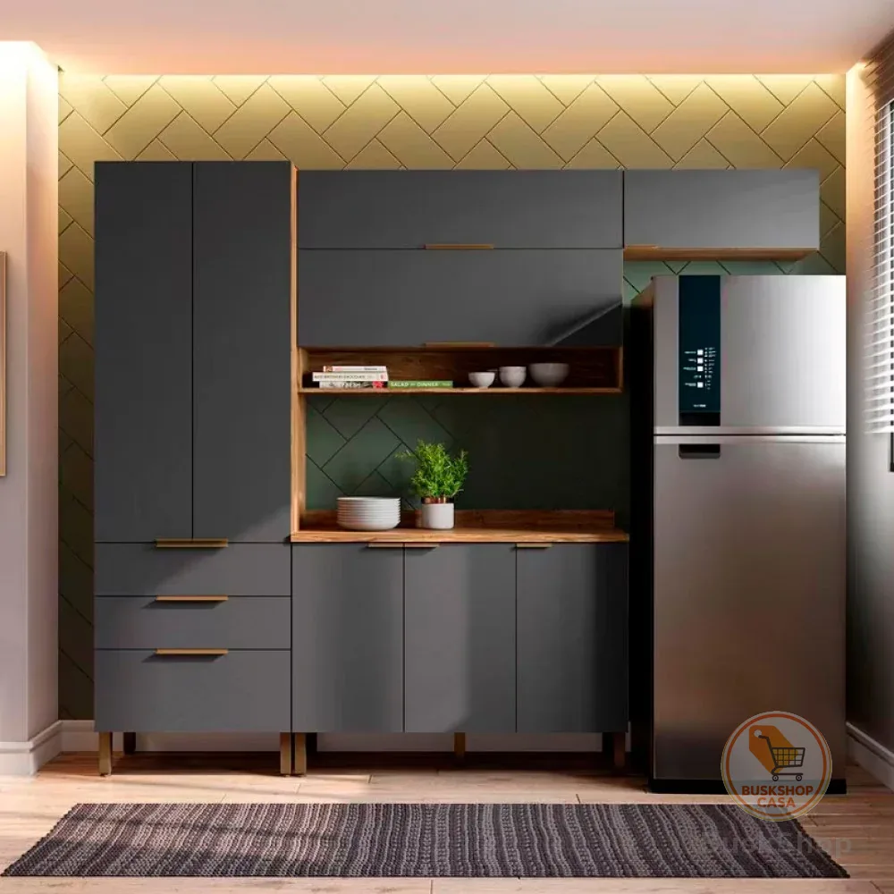 Cozinha Compacta Bartira Topázio UP com 8 Portas 3 Gavetas e 5 Prateleiras