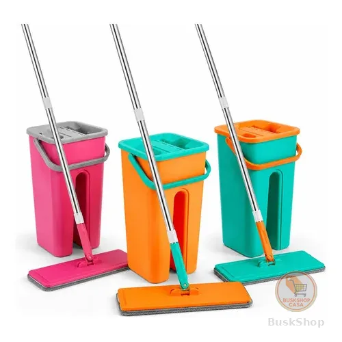 Mop Flat Balde Duplo 5L Com 2 Refis Microfibra Cabo Inox Limpeza Piso 3 Cores Casa Apartamento