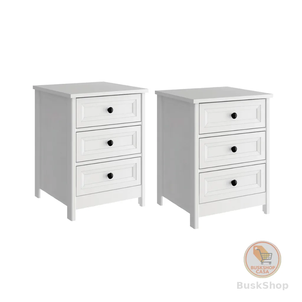 Mesa de Cabeceira Ditália 2 Unidades 3 Gavetas DM-111 Branco