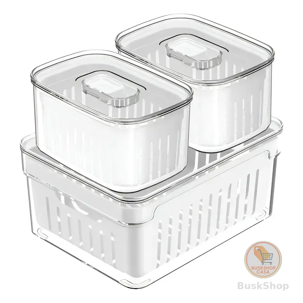 Kit 3 Pote Organizadores Geladeira Com Cesto Frutas Vegetais Transparente