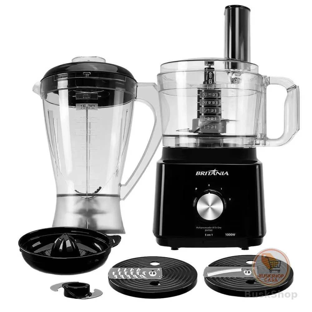 Multiprocessador de Alimentos Turbo 5 em 1 BMP900P com 2 Velocidades + Pulsar 1000W Britânia
