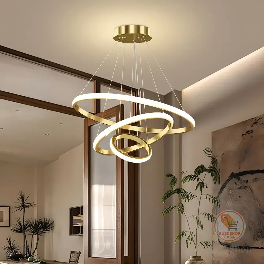 Lustre Led Sala Moderno 60w, 3 Arcos Pendente Luminária Teto 127/220v Dourado