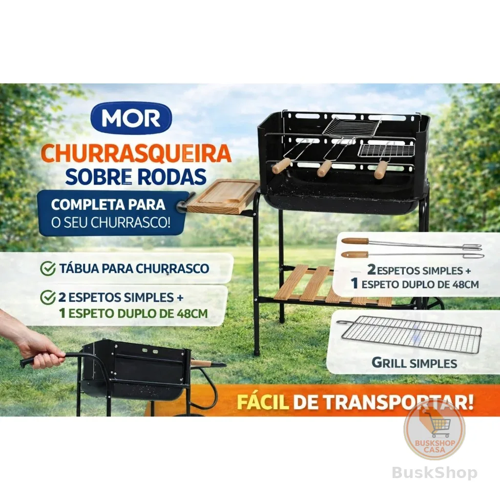 Churrasqueira Móvel Califórnia Com Bacia Esmaltada E Rodinhas Compacta Portátil Carvão com AcessóriosMor