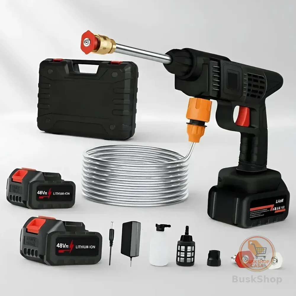 Lava Jato Portátil Alta Pressao Lavadora 2 Baterias + Maleta Preto Recarregavel Elétrica Lavar Carro Profissional Potência Turbo Limpeza Compacta Potente Regulável Lavagem Automotivo Evolufix 48v