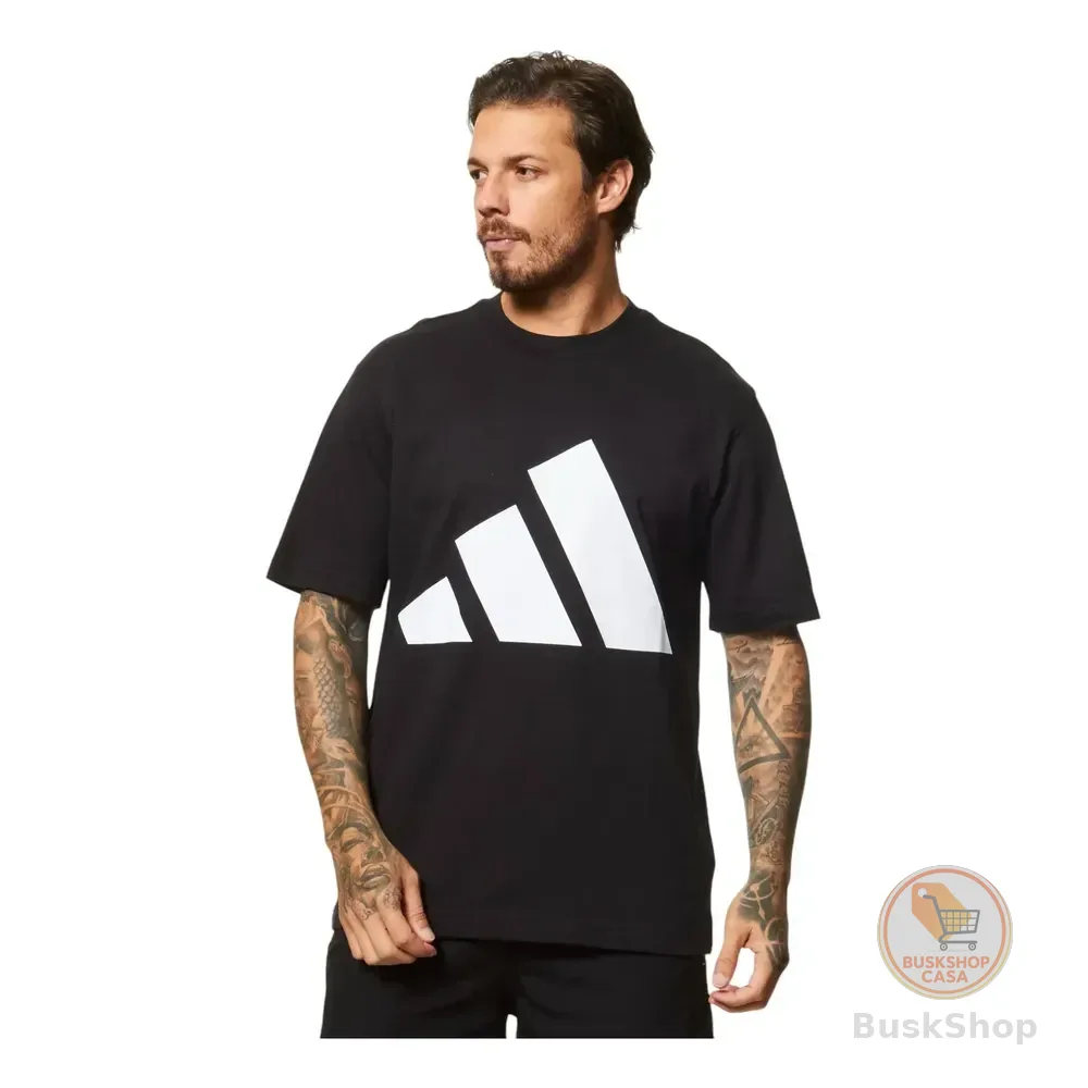 Camiseta Masculina Essentials Big Logo adidas Preto E Branco Logo G Lisa