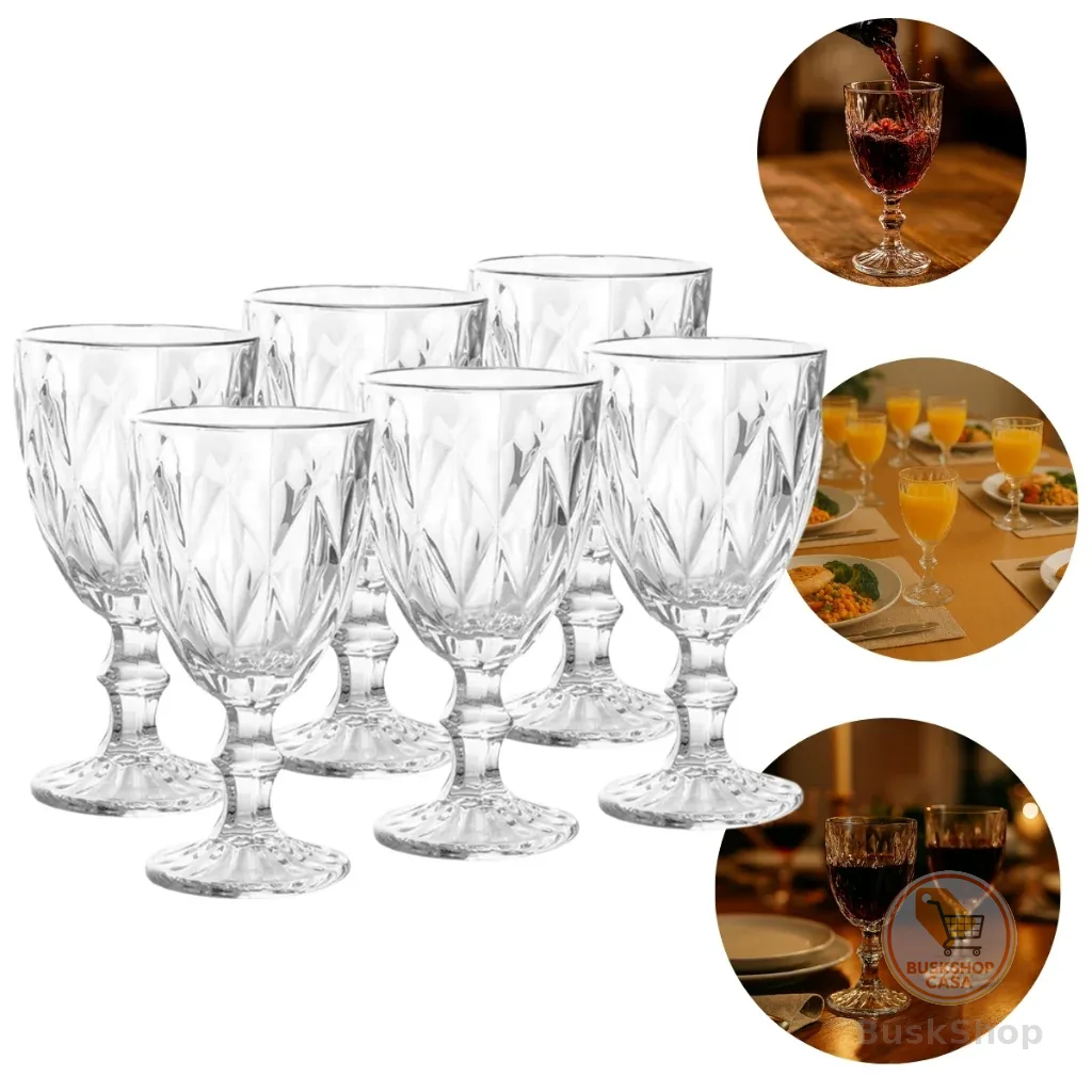 Jogo de 6 Taças de Cristal 330ml de Brilho Incomparável - Linha Premium Decorativa