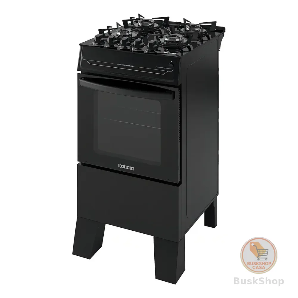 Fogão 4 Bocas Itatiaia Vidro Temperado Electra Glass Plus Preto 127/220v