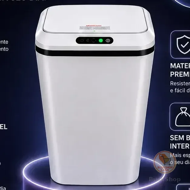 Lixeira Automática Sensor Inteligente Recarregável Usb Para Escritório E Casa Branco