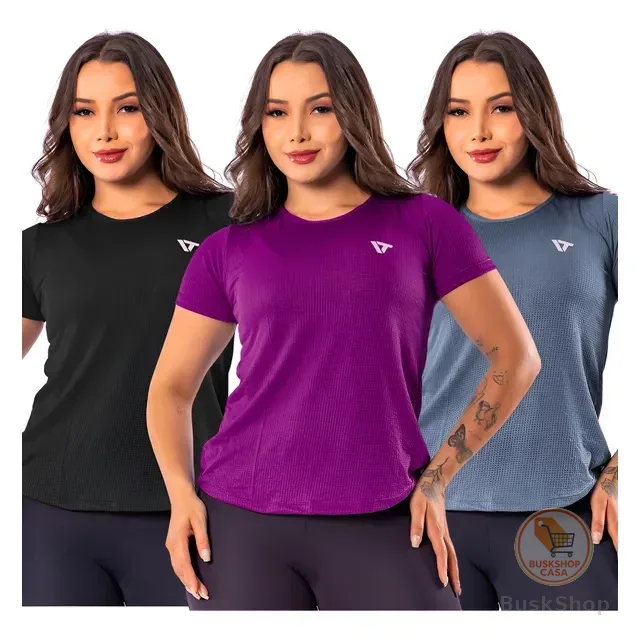 Kit 3 Blusa Feminina Academia Fitness Dryfit Camiseta Treino