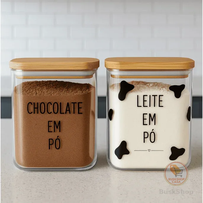 Pote Hermético 1,5L c/ Tampa de Bambu – Leite em Pó, Chocolate |  Vedação Total
