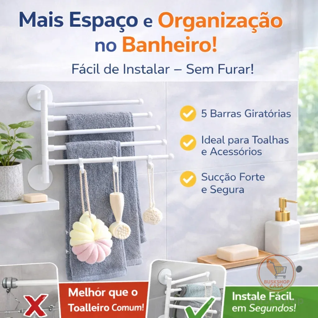 Toalheiro 5 Barras Giratórias Sem Furo