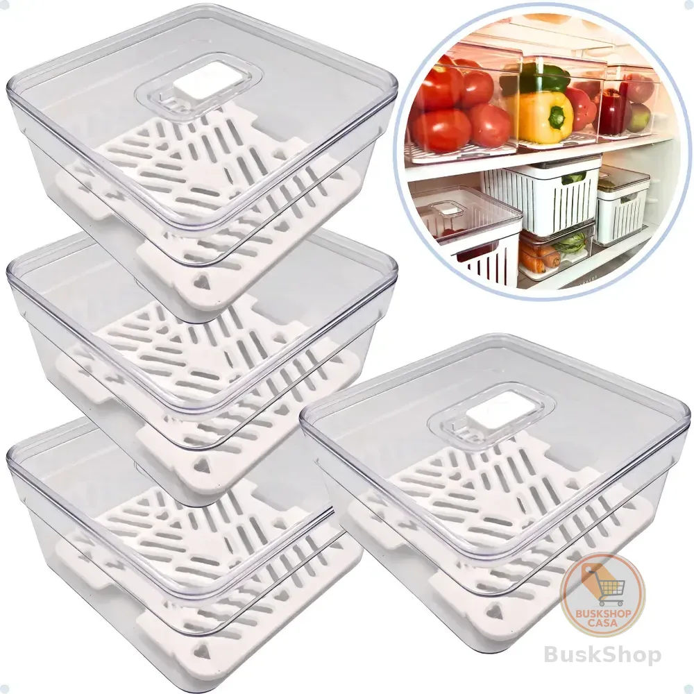 Kit 4 Organizador De Geladeira 1,4l Acrílico Frutas Verduras Cor Transparente