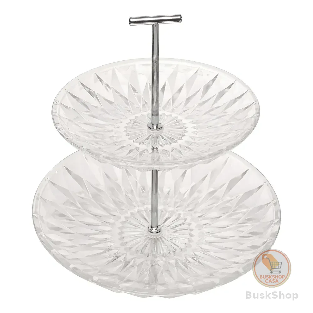 Porta Doces De Vidro 2 Andares Diamond Lyor Cor Transparente