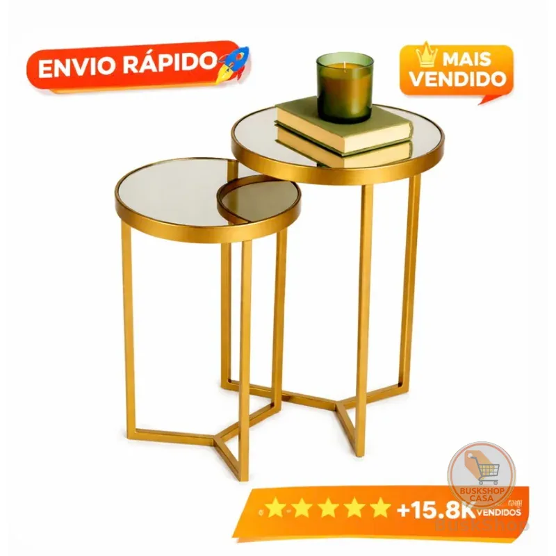 Conjunto de Mesa Lateral com Espelhos para Decoração Luxo