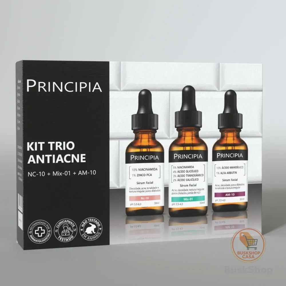 Principia Kit Trio Antiacne c/ Sérum Niacinamida Nc-10 + Sérum Mix-01 + Sérum Mandélico Am-10